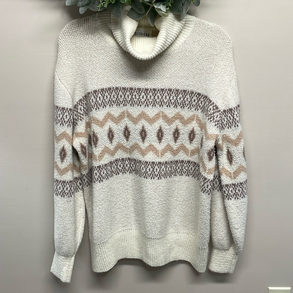 Olive + Oak Turtleneck Knit Sweater Geometric XL